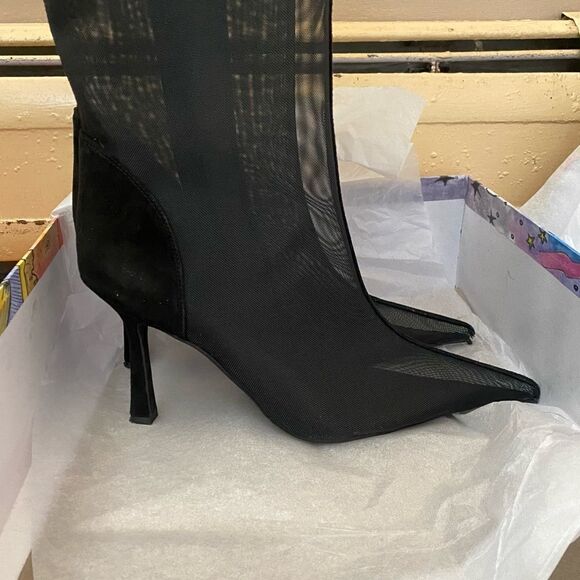 Jeffrey Campbell Revolve Peepshow Boots Black mesh suede high heels shoes 9 FLAW - Picture 6 of 15